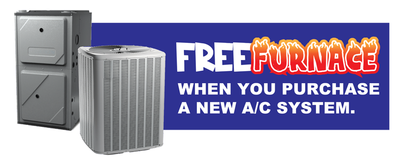 furnace promo graphic banner reading: free furnace when you purchase a new ac system