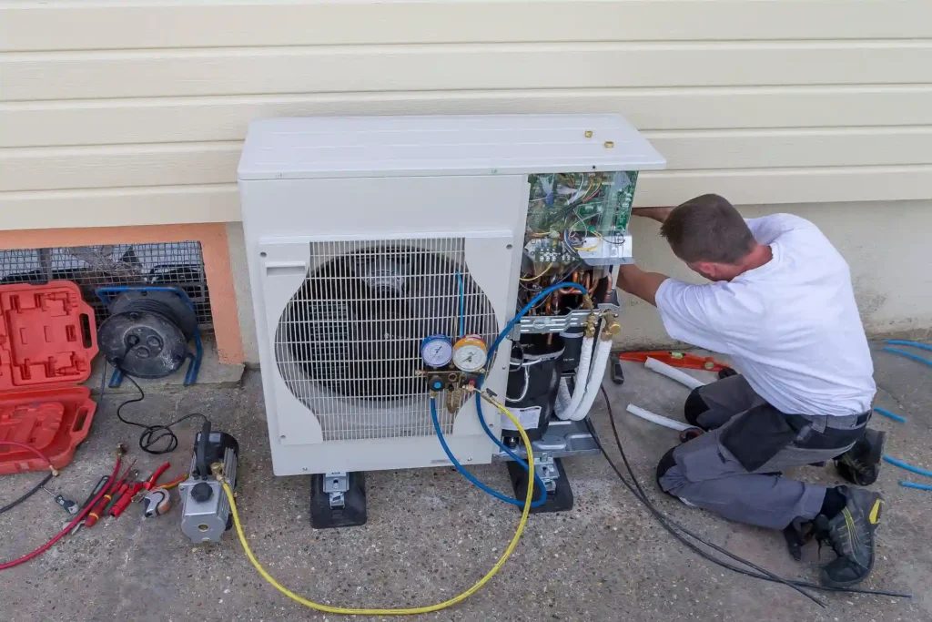 heat pump being serviced