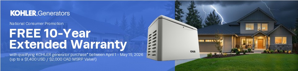 Kohler Generators - Free 10 Year Extended Warranty